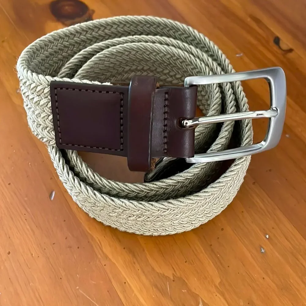 Men’s Tan Woven Belt with Silver Toned Buckle